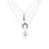 The Good Luck Charms Pendant Stacked Necklace, a 17-inch silver-plated piece, boasts three delightful layers: the top chain with a delicate arrow, the middle featuring a decorated horseshoe, and the bottom highlighting a four-leaf clover with a central gem symbolizing good fortune.